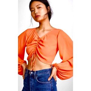 Staud Blossom top in Tangerine
